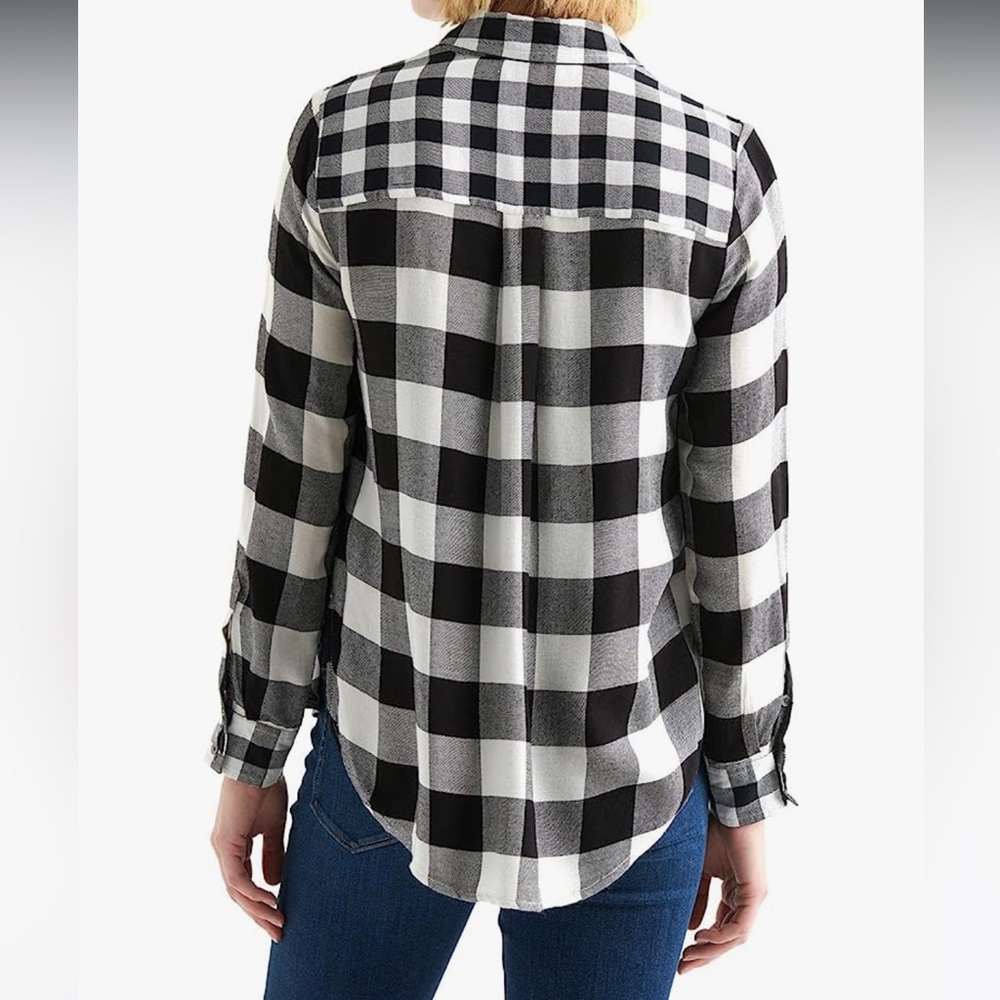 Lucky Brand women’s mixed print Plaid Button up shirt size xl black and white - Picture 2 of 5